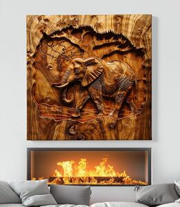 Obraz na plátně - Slon africký pod stromem, dřevo styl FeelHappy.cz Velikost obrazu: 40 x 40 cm