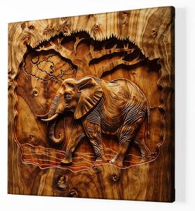 Obraz na plátně - Slon africký pod stromem, dřevo styl FeelHappy.cz Velikost obrazu: 60 x 60 cm