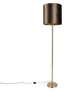 Stojací lampa mosazná s sametovým stínidlem hnědá 40 cm - Simplo