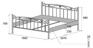 Nábytek ATIKA s.r.o. Kovová postel VIKTORIE Povrchová úprava: stříbrná RAL 9006, Rozměr: 80 x 200 cm
