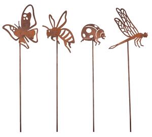 Zapichovací zahradní dekorace Bugs, sada 4ks, 38 cm, kov, hnědá