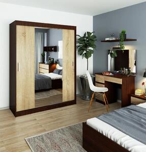 Prostorná šatní skříň 150 cm VALESTRA se zrcadly - wenge / dub sonoma