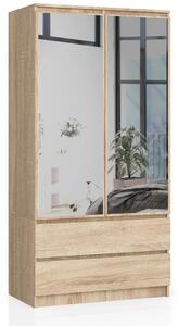Šatní skříň se šuplíky a zrcadly 90 cm LOTA - dub sonoma