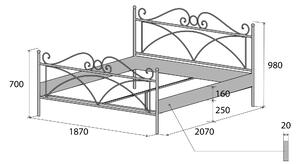 Nábytek ATIKA s.r.o. Kovová postel ALICE Povrchová úprava: stříbrná RAL 9006, Rozměr: 140 x 200 cm