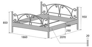 Nábytek ATIKA s.r.o. Kovová postel WENEZIE Povrchová úprava: stříbrná RAL 9006, Rozměr: 200 x 200 cm