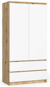 Šatní skříň se šuplíky 90 cm LOTA - dub artisan / bílá