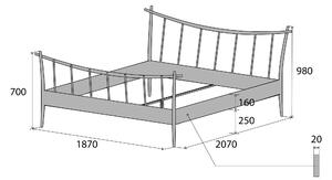 Nábytek ATIKA s.r.o. Kovová postel JOLLY Povrchová úprava: stříbrná RAL 9006, Rozměr: 120 x 200 cm