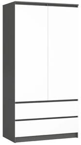 Šatní skříň se šuplíky 90 cm LOTA - šedá / bílá