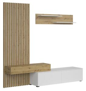 Obývací stěna Lucimo 210 cm s lamelami - bílá / dub artisan