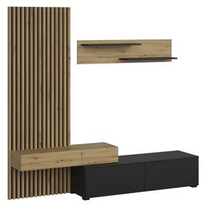 Obývací stěna Lucimo 210 cm s lamelami - černá / dub artisan