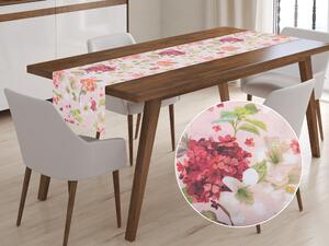 Biante Dekorační běhoun na stůl Leona LN-118 Hortenzie a lilie na růžovém 20x120 cm