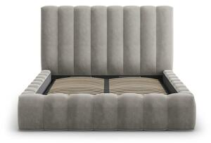 Světle šedá čalouněná dvoulůžková postel s úložným prostorem s roštem 200x200 cm Kelp – Micadoni Home