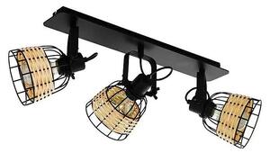 Stropní bodové svítidlo Eglo Anwick / 3 lampy / pohyblivá hlava / E27 / 120 W / IP20 / ocel / ratan / černá