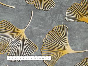 Sametová látka Tamara TMR-002 Ginkgo lístky na šedozeleném - šířka 150 cm
