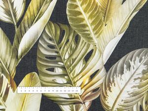 Biante Sametový kulatý ubrus Tamara TMR-010 Zlaté tropické listy na zeleném Ø 110 cm