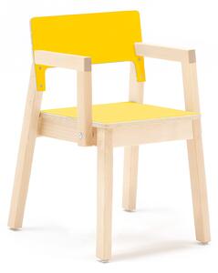 AJ Produkty Dětská židle LOVE, s područkami, výška 380 mm, bříza, žlutá