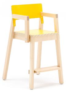 AJ Produkty Vysoká dětská židle LOVE, s područkami, výška 500 mm, bříza, žlutá