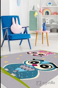 Dětský kusový koberec Agnella Funky Top Owl Sovy šedý Rozměr: 160x220 cm