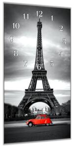 Nástěnné hodiny 30x60cm červené auto, Eiffel věž - plexi