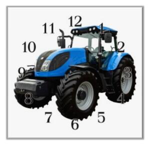 Nástěnné hodiny 30x30cm modrý traktor NewH - plexi