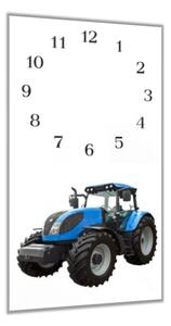 Nástěnné hodiny 30x60cm modrý traktor - plexi