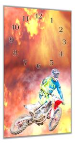 Nástěnné hodiny 30x60cm motocross jezdec v plamenech - plexi