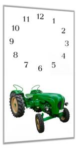 Nástěnné hodiny 30x60cm traktor zelený veterán - plexi
