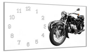 Nástěnné hodiny 30x60cm starožitná motorka veterán - kalené sklo