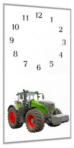 Nástěnné hodiny 30x60cm zelený traktor, bílé pozadí - plexi