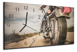Nástěnné hodiny 30x60cm design cestovní motorka - kalené sklo