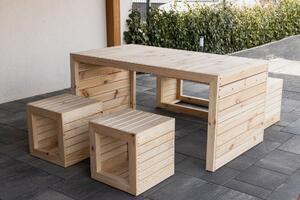 Vingo Dřevěný zahradní stůl z borovice - přírodní, 160 x 90 x 75 cm