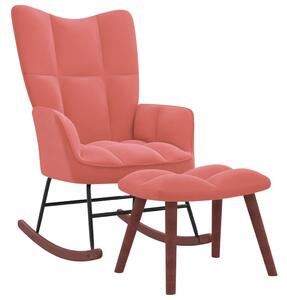 Houpací křeslo se stoličkou růžové samet