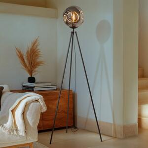 Stojací lampa Lindby Valentina, E27, kouřově šedá, sklo, 150 cm