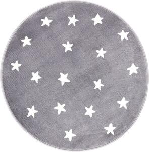 Dětský kulatý koberec Agnella Soft Hvězdy šedý Rozměr: průměr 100 cm