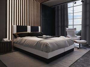 Manželská postel Boxspring 140 cm Pecos Comfort (ekokůže + černá + bílá) (s matrací a úložným prostorem). 1056265