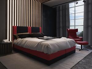Kontinentální postel 140 cm Pecos Comfort (ekokůže + černá + červená) (s matrací a úložným prostorem). 1056266