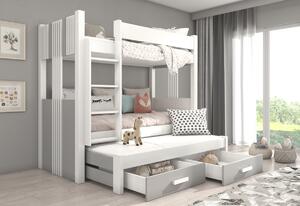 Dětská patrová postel TEMA + 3x matrace, 80x180, bílá/dub artisan