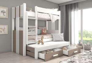 Dětská patrová postel ARTEMA + 3x matrace, 80x180, bílá/dub artisan