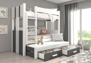 Dětská patrová postel ARTEMA + 3x matrace, 80x180, bílá/antracit