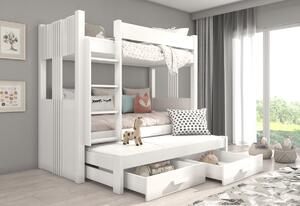 Dětská patrová postel TEMA + 3x matrace, 80x180, bílá/dub artisan