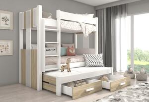 Dětská patrová postel ARTEMA + 3x matrace, 80x180, bílá/dub artisan