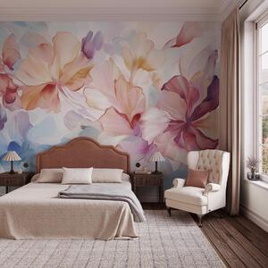Fototapety Abstraktní fantazijní květiny v odstínech růžové, broskvové a levandulové, v malířském stylu,, Fototapety akvarel, w09767 : uwalls.cz