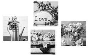 Set obrazů romantické vintage zátiší v černobílém