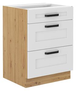 KONDELA Spodní skříňka, bílá/dub artisan, LULA 60 D 3S BB