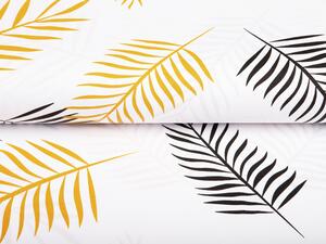 Bavlněná látka/plátno Sandra SA-219 Zlaté a černé palmové listy na bílém - šířka 160 cm