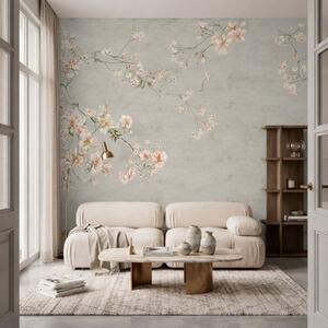Fototapety Květinové větve ve stylu chinoiserie na šedém pozadí, Fototapety vintage, w05427v1 : uwalls.cz