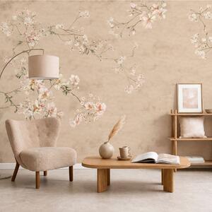 Fototapety Květinové větve ve stylu chinoiserie na teplém béžovém pozadí, Fototapety vintage, w05427v2 : uwalls.cz