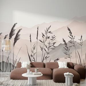 Fototapety Siluety trávy na pozadí hor, Fototapety příroda, w05501 : uwalls.cz