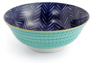 Kameninová Miska 900 ml 21 cm Mikasa na Těstoviny, Saláty, Nudle a Bowl Jídla - modro-tyrkysový geometrický vzor MKRBOWL18