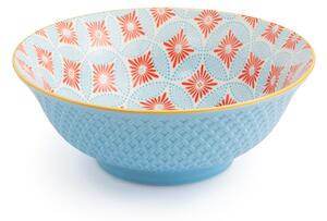 Kameninová Miska 900 ml 21 cm Mikasa na Těstoviny, Saláty, Nudle a Bowl Jídla - modro-korálový mozaikový vzor MKRBOWL32